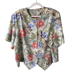 Alia Floral Boxy 3/4 Sleeve Blouse with Mandarin Collar Women’s 22W Plus